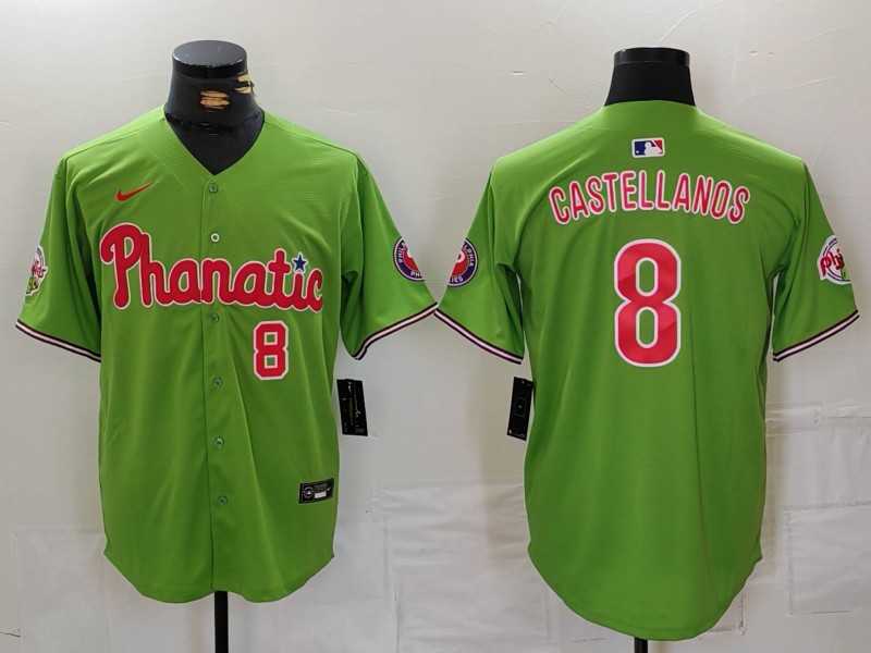 Mens Philadelphia Phillies #8 Nick Castellanos Number Green With Patch Stitched Cool Base Nike Jersey